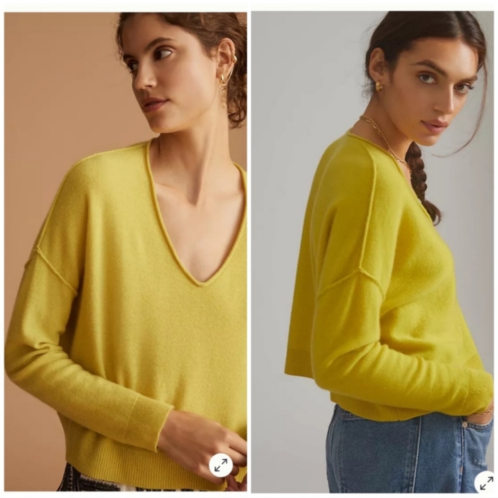 New No Tags Pilcro Womens Sz Small Cropped Sweater 100 % Cashmere Yellow Mustard - Picture 8 of 9